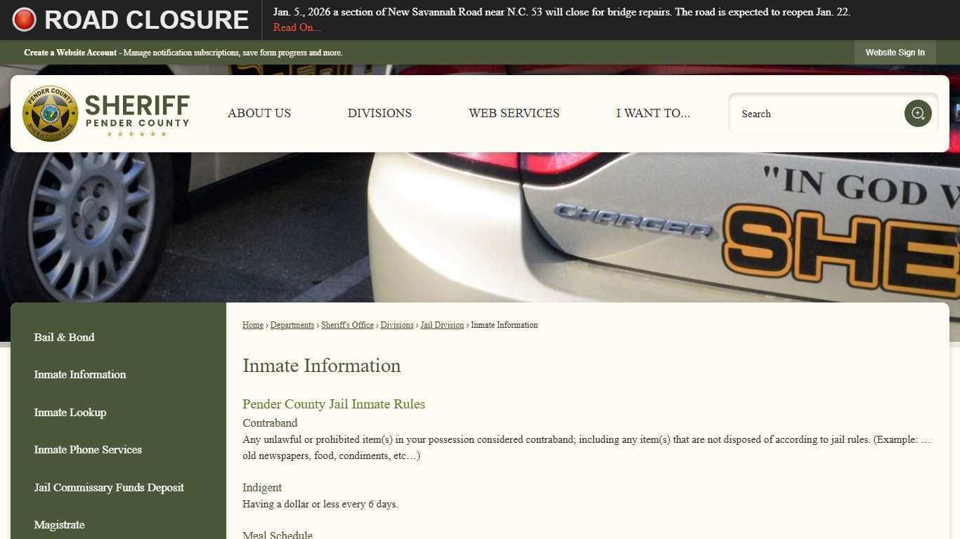 Inmate Information | Pender County, NC