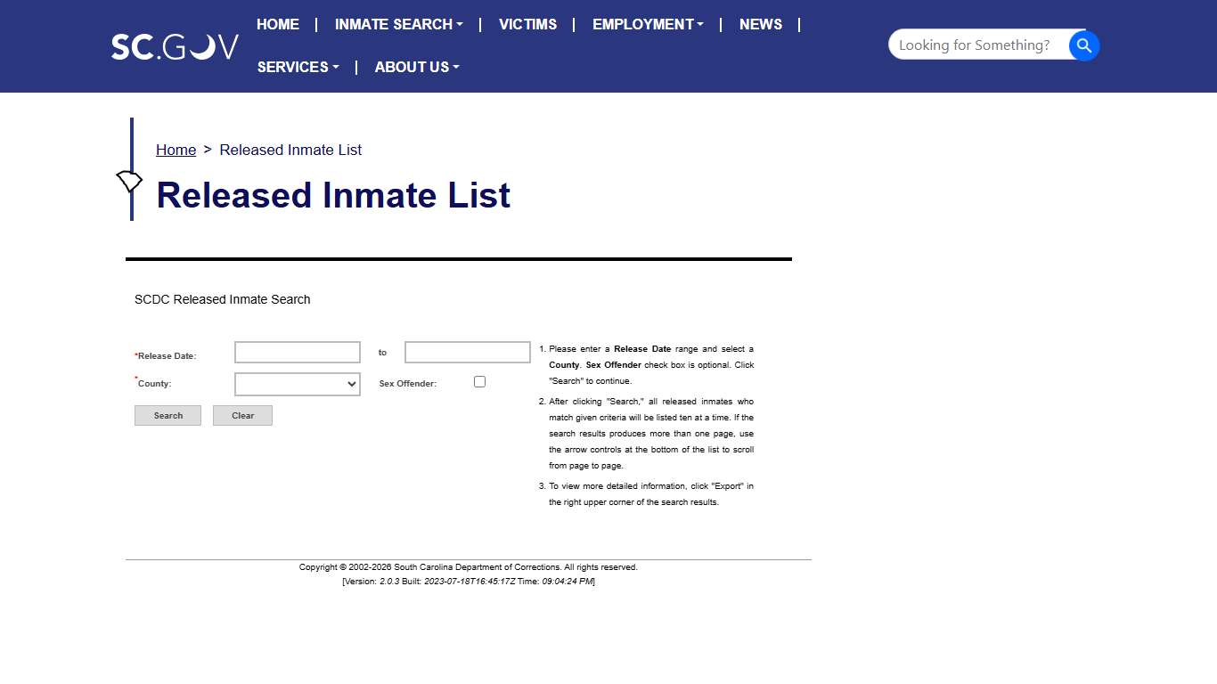 Released Inmate List | South Carolina Department of Corrections